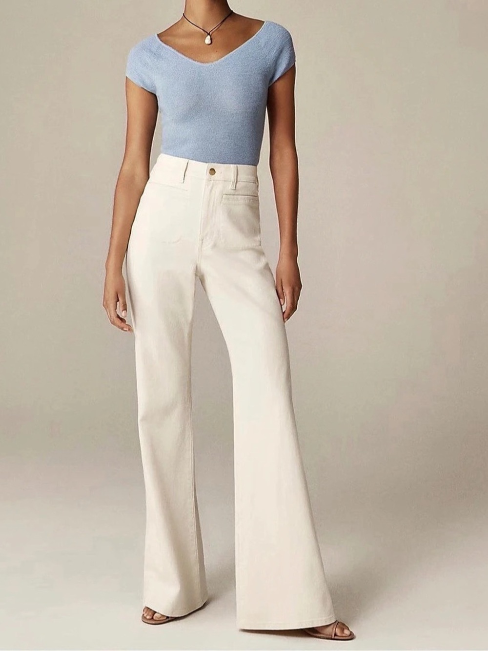 J. Crew Vintage 96 flare jean High Rise Ecru Wash Patch Front Pockets 29 Beige